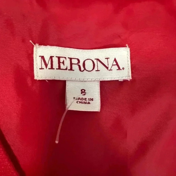 MERONA RED MIDI STRAIGHT DRESS CAP SLEEVES COWL NECK POCKETS SIZE 8 MEDIUM - Picture 8 of 13